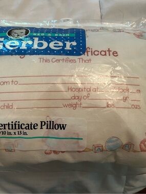 NEW 1980-1990’s Vintage Gerber Birth Certificate Pillow White 10 x 13 in